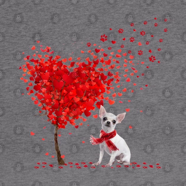 Valentine's Day Heart Tree Love White Chihuahua by SuperMama1650